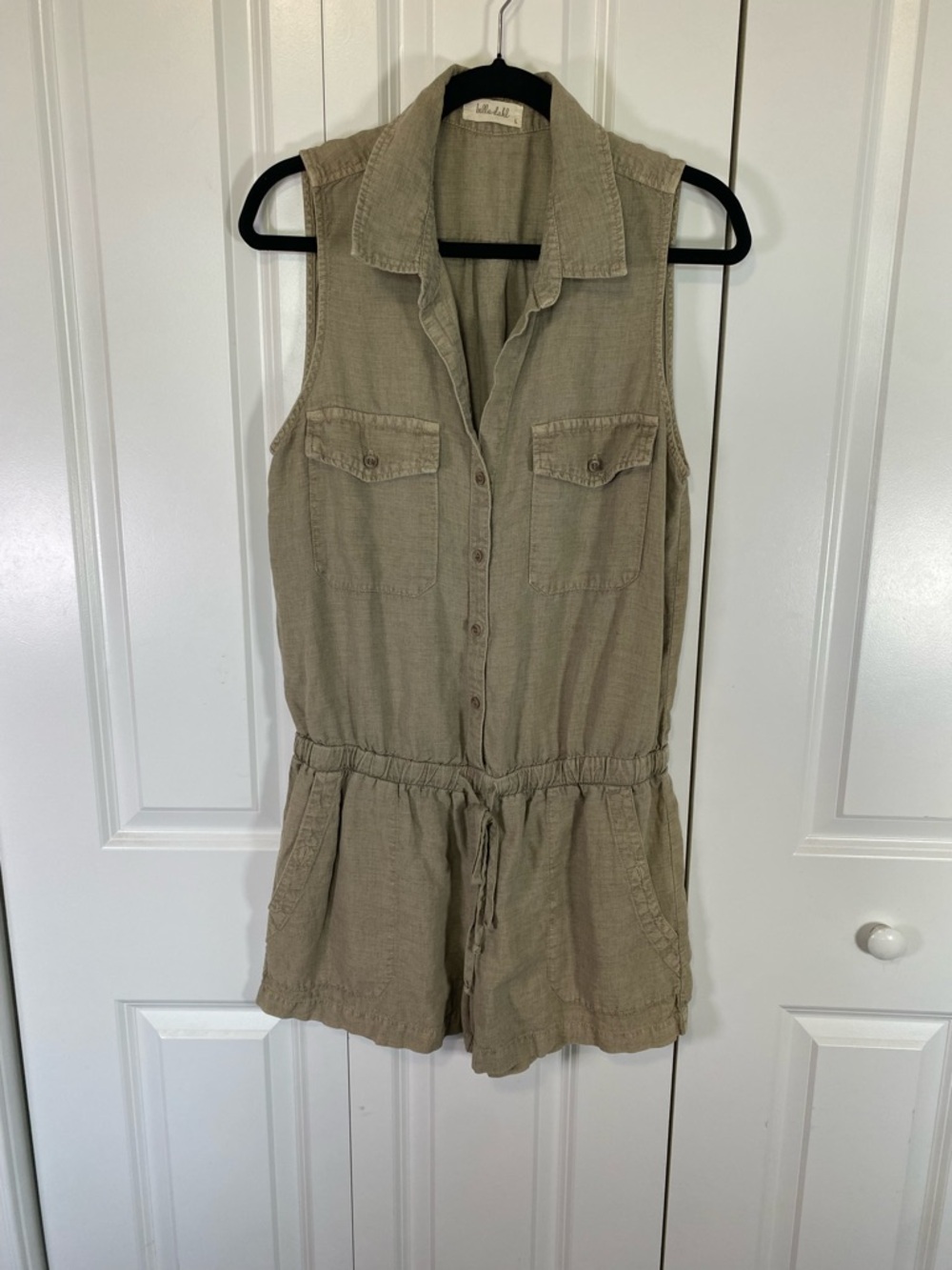 Anthropologie Bella Dahl Sleeveless Drawstring Romper in Khaki